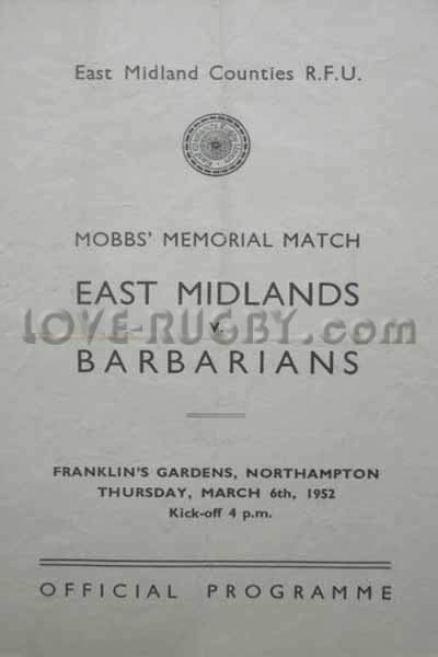 1952 East Midlands v Barbarians  Rugby Programme